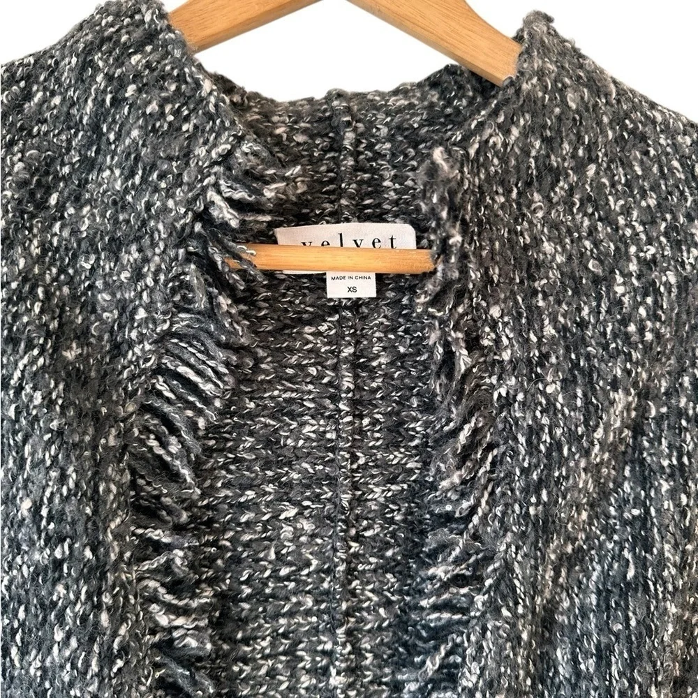 Velvet by Graham & Spencer Tweed Chunky Knit Fringe Open Front Cardigan